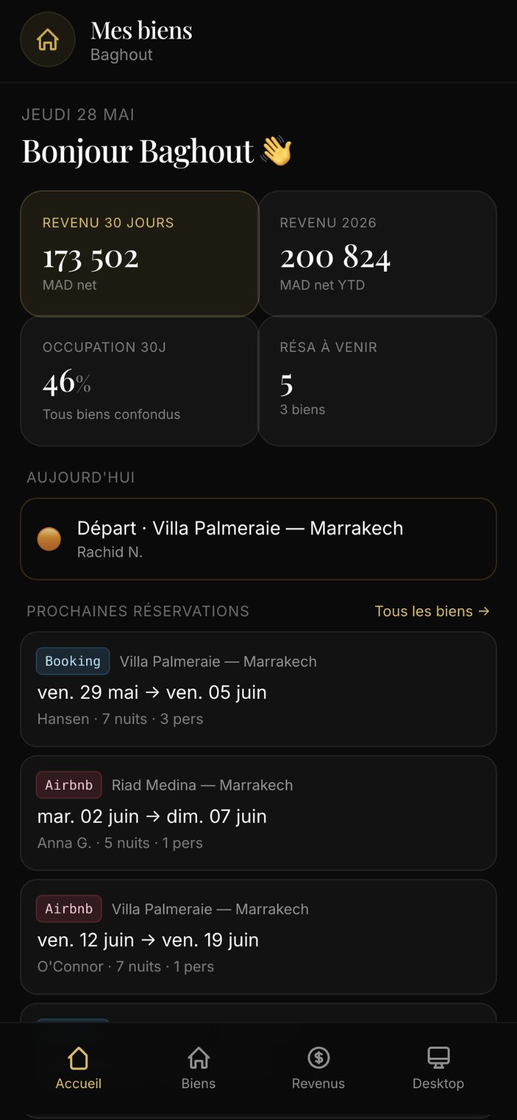 Application propriétaire : relevés mensuels et taux d'occupation du bien